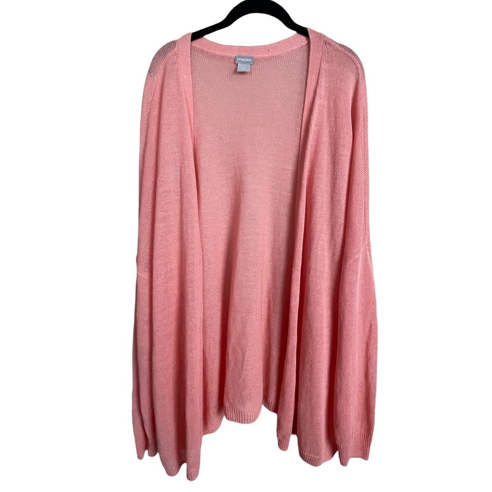 Chico's Cardigan Sweater Women XXL 4 Pink Linen Rayon Open Front Knit Oversized